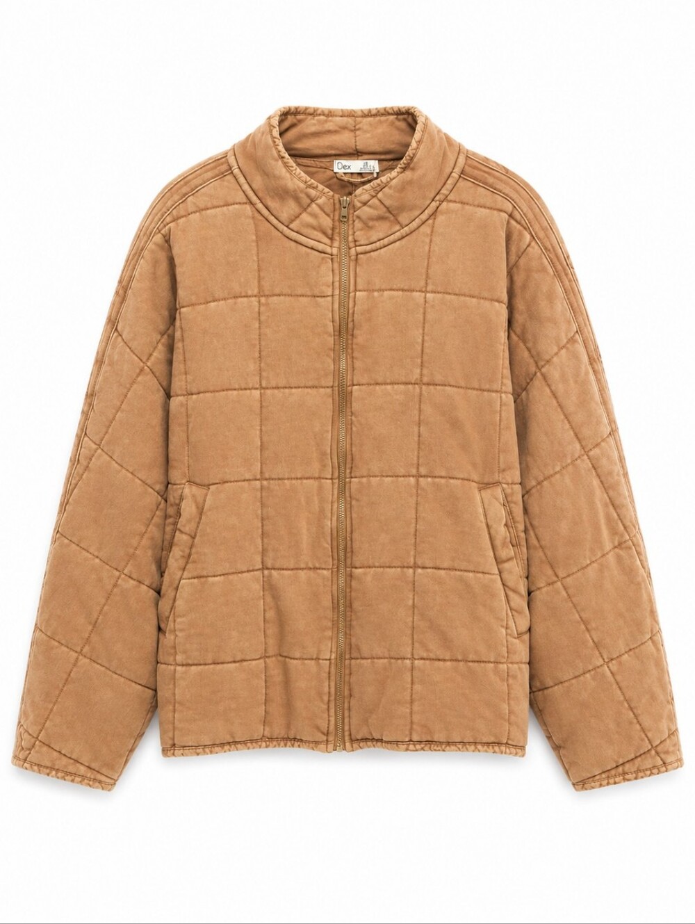 DEX Tan Mineral Wash Quilted Cotton Bomber Jacket, M, Flaws, Fall, Coastal